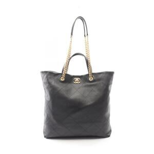 Chanel Matelasse Maxi Shopping Tote Bag Lambskin Leather Black